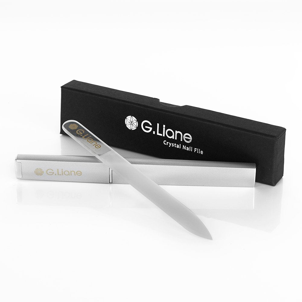 Glass Manicure File In Case G.Liane Shape And Smooth Nail File Tool Best For Gentle & Safe Nail Care Kit For Beautiful Fingernails (Clear Pointed)